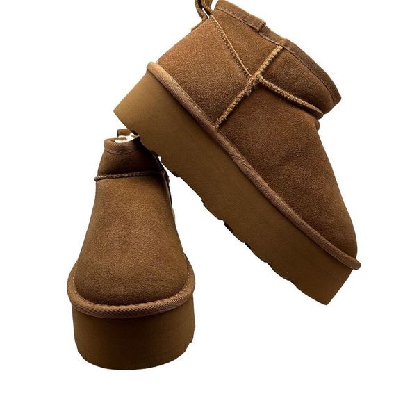 CUSHIONAIRE Women's Genuine Suede pull on platform boot 7 CHESTNUT - Picture 6 of 7